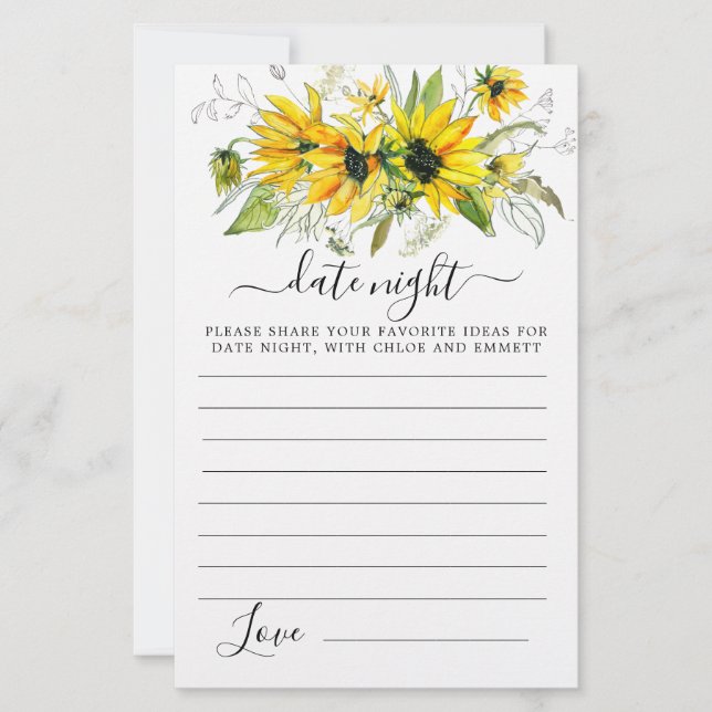 Elegant Sunflower Floral Date Night Kaart (Voorkant)