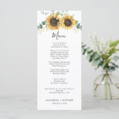 Elégant Sunflower Floral Eucalyptus Menu Mariage (Debout devant)
