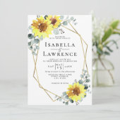 Elegant Sunflower Floral Gold Geometric Weddenscha Kaart (Staand voorkant)