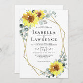 Elegant Sunflower Floral Gold Geometric Weddenscha Kaart (Voorkant / Achterkant)
