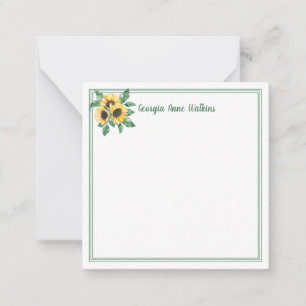 Elegant Sunflower Floral Monogrammed Notitiekaartje