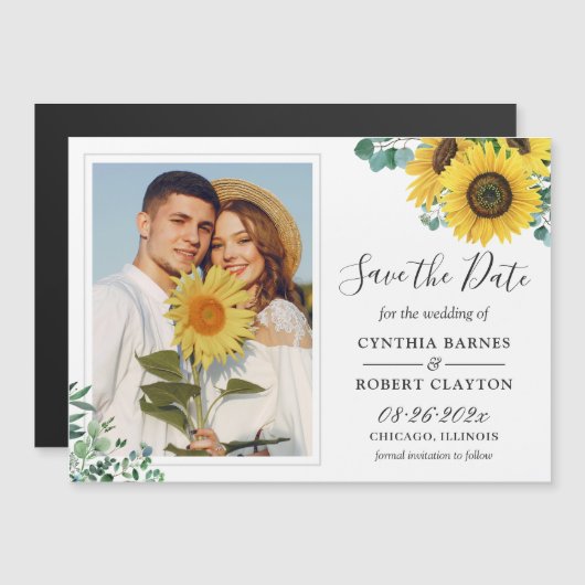 Elegant Sunflower Foto Save the Date Magnet (Voorkant / Achterkant)