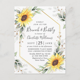 Elegant Sunflower Golden Greenery Brunch & Bubble Briefkaart