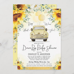 Elegant Sunflower Greenery drive by Baby shower Kaart
