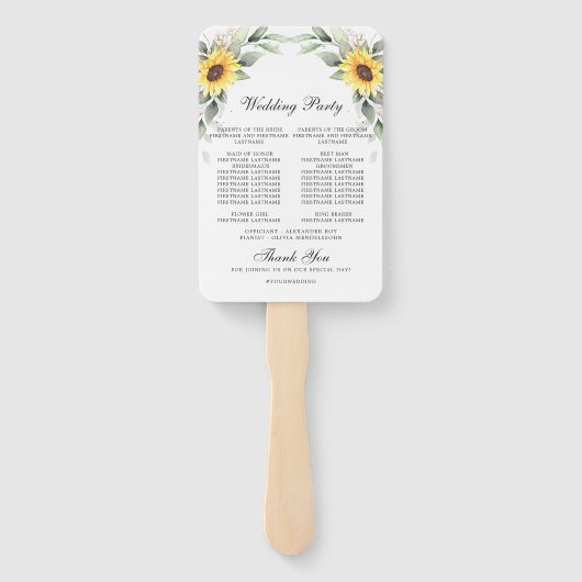 Elegant Sunflower Greenery Floral Wedding Programm Handwaaier (Achterkant)