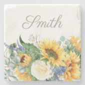 Elegant Sunflower Greenery Script Name Stenen Onderzetter (Voorkant)