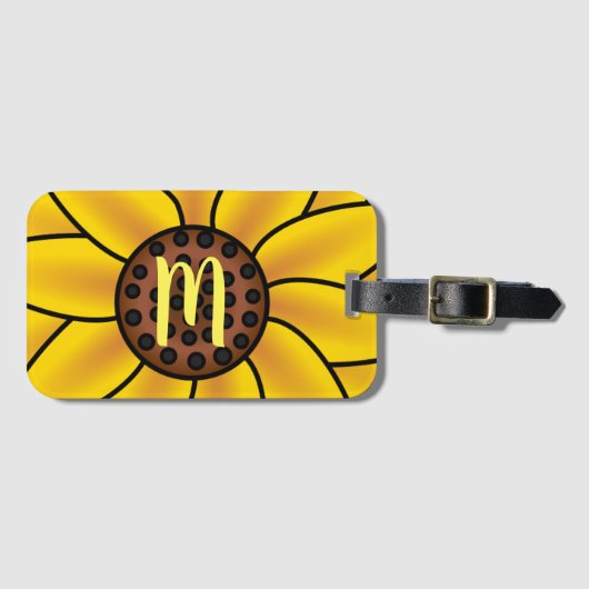 Elegant Sunflower Monogram Bagagelabel (Voorkant (horizontaal))