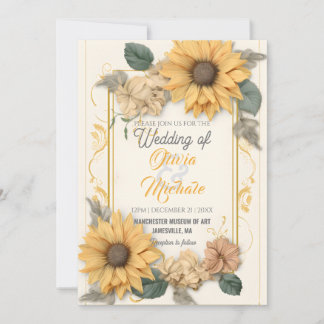 Elegant Sunflower Neutral Wedding Greenery Lijst Kaart