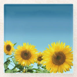 Elegant Sunflower op Sky Blue Shades Glazen Onderzetter