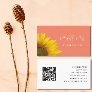 Elegant Sunflower QR code Florence Peach Visitekaartje