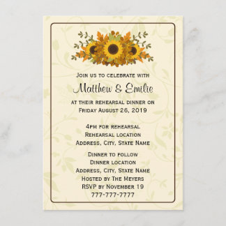 Elegant Sunflower Rehearings Dinner Invitation Kaart