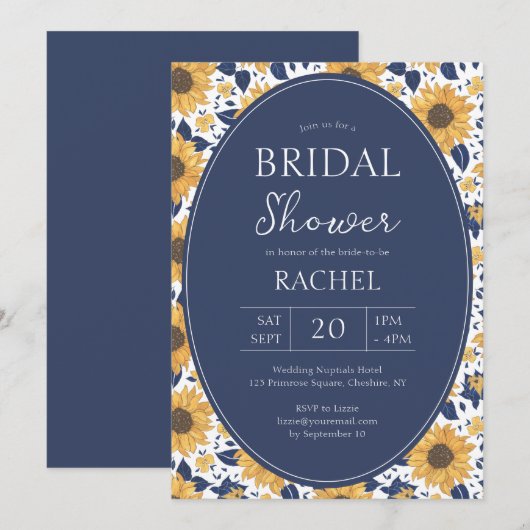 Elegant Sunflower Rustic Bridal Shower Invitation Kaart (Voorkant / Achterkant)