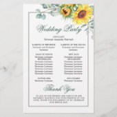 Elegant Sunflower Rustic Wedding Ceremony Programm (Achterkant)