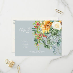 Elegant Sunflower Tuscan Dusty Blue Vrijgezellenfe Uitnodiging Briefkaart