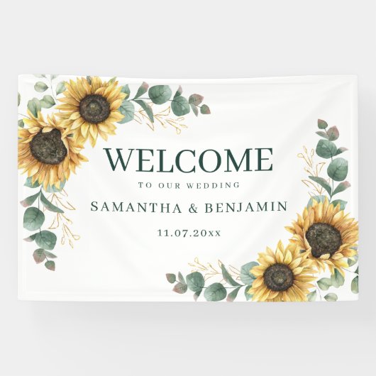 Elegant Sunflower Watercolor Wedding Custom Spandoek (Horizontaal)