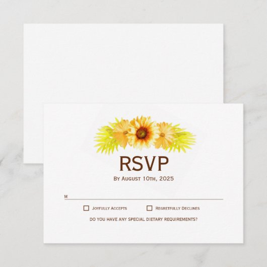 Elegant Sunflower Wedding RSVP Kaartje (Voorkant / Achterkant)