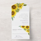 Elegant Sunflower Wedding Waterverf Floral RSVP All In One Uitnodiging (Binnen)