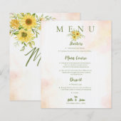 Elegant Sunflower Yellow Floral Wedding Party Menu (Voorkant / Achterkant)