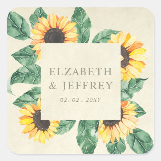 Elegant Sunflowers Garden Floral Wedding Vierkante Sticker