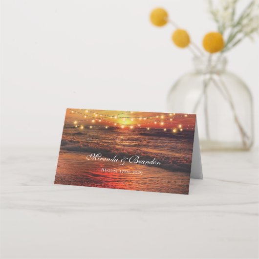 Elegant Sunset Beach String Lights Summer Wedding (Achterkant)