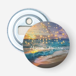 Elegant Sunset Beach String Lights Summer Wedding Button Flesopener