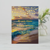 Elegant Sunset Beach String Lights Summer Wedding Folie Uitnodiging (Staand Voorkant)