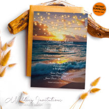 Elegant Sunset Beach String Lights Summer Wedding