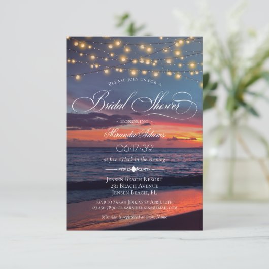 Elegant Sunset Beach String Lights Vrijgezellenfee Kaart (Staand voorkant)