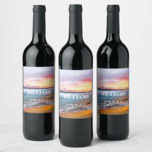 Elegant Sunset Beach Tropical Summer Wijn Etiket