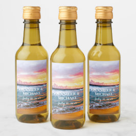 Elegant Sunset Beach Tropische Zomer Elegant Wijn Etiket