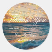 Elegant Sunset Beach Zomer Bruiloft Dank u Ronde Sticker (Voorkant)