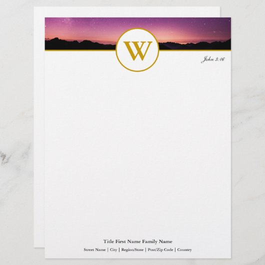 Elegant Sunset Monogram  Briefhoofd (Voorkant / Achterkant)