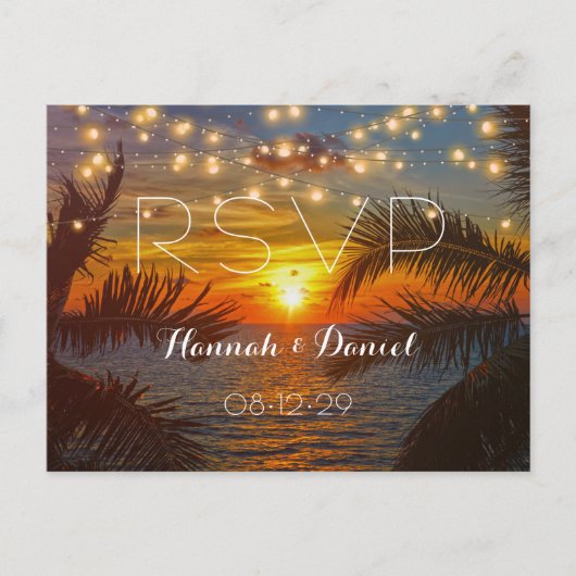 Elegant Sunset Palm Beach Summer Weddenschap RSVP Briefkaart (Voorkant)