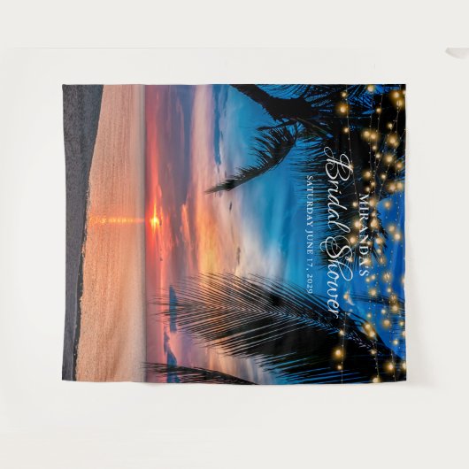 Elegant Sunset Palm Beach Vrijgezellenfeest Backdr Wandkleed (Voorkant (horizontaal))