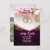 Élégant superposition Faire-part de mariage photo (Devant / Derrière)