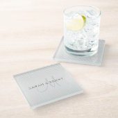 Elegant Surname Monogram & Thin Grey Stripes Glazen Onderzetter (Schuin)