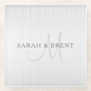 Elegant Surname Monogram & Thin Grey Stripes Glazen Onderzetter