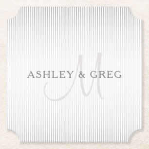 Elegant Surname Monogram & Thin Grey Stripes Kartonnen Onderzetters