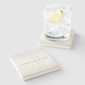 Elegant Surname Monogram & Thin Grey Stripes Stenen Onderzetter (Zijkant)