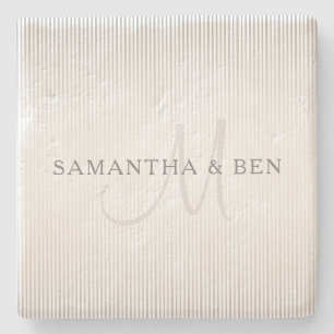 Elegant Surname Monogram & Thin Grey Stripes Stenen Onderzetter