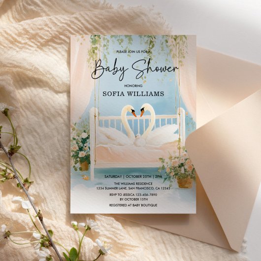 Elegant Swan Baby shower Uitnodiging