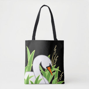 Elegant Swan op zwarte achtergrond Draagtas