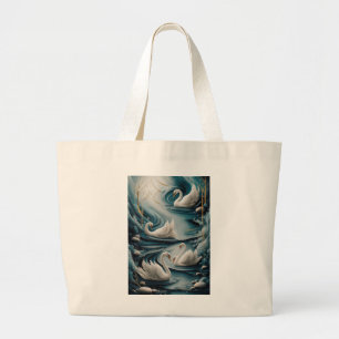 Elegant Swan Serenity - Artistieke Natuur Canvas t Grote Tote Bag
