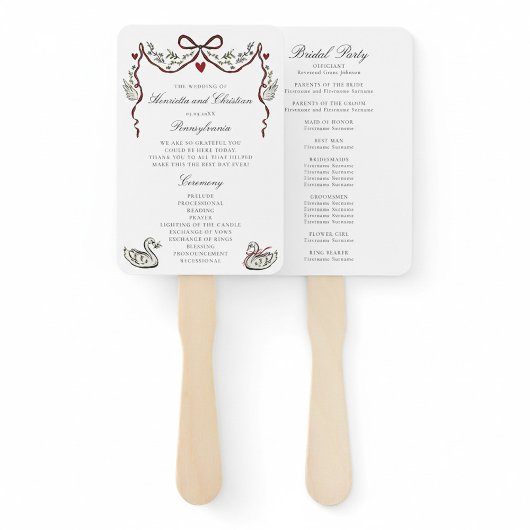 Elegant Swans Wedding Ceremony Program Fans Handwaaier