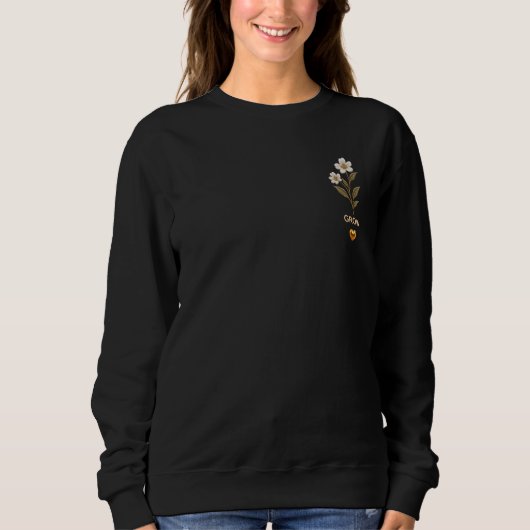 Élégant sweatshirt brodé de fleurs – Minimaliste (Devant)