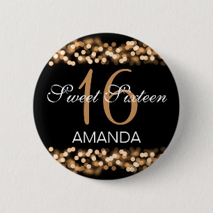 Elegant Sweet 16 Birthday Hollywood Glam Gold Ronde Button 5,7 Cm