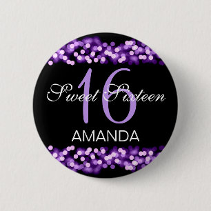 Elegant Sweet 16 Birthday Hollywood Glam Paars Ronde Button 5,7 Cm