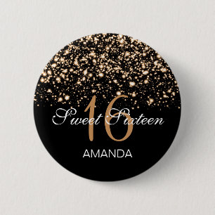 Elegant Sweet 16 Birthday Midnight Glam Gold Ronde Button 5,7 Cm