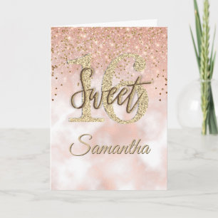 Elegant Sweet 16 Birthday Roos Gold Glitter Card Kaart