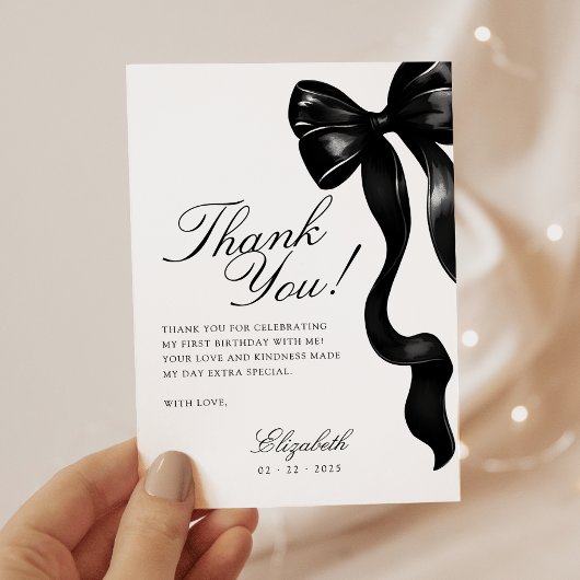 Elegant Sweet 16 Black Bow bedankkaart